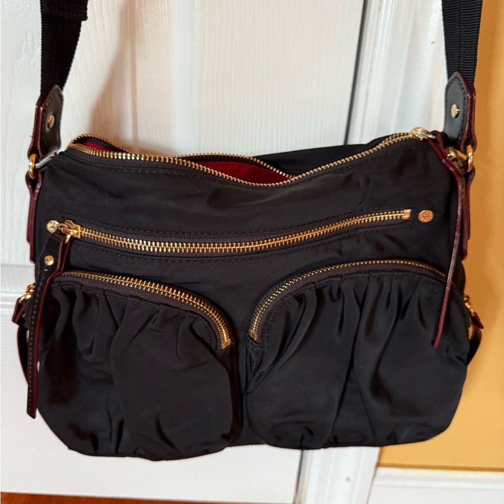 MZ Wallace Black Crossbody Bag with Gold Zippers